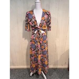 WAYF Floral Maxi Dress Black Pink Size Small